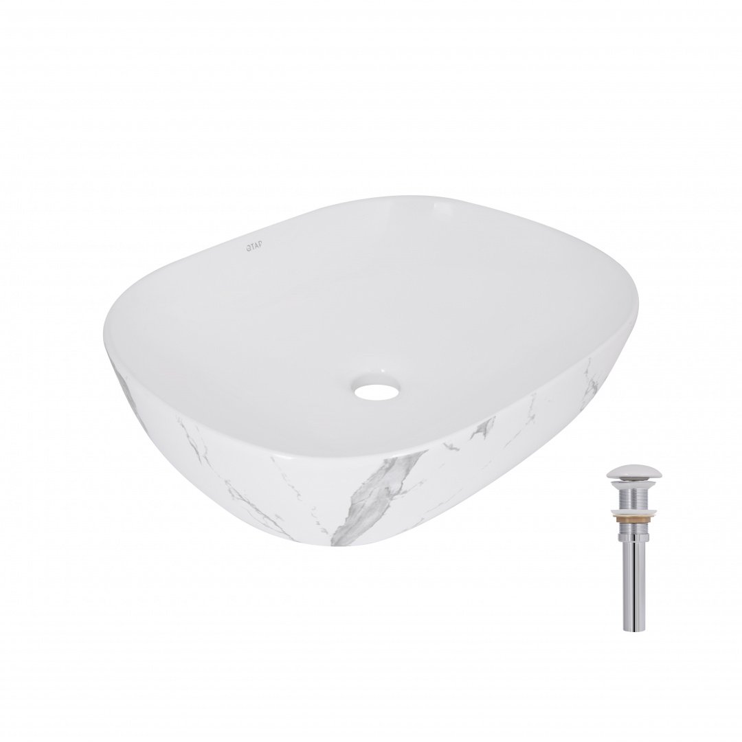 Раковина накладна Qtap Aquarius 470x380x120 мм, Marble, прямокутна, з донним клапаном QTAQA188MR49782