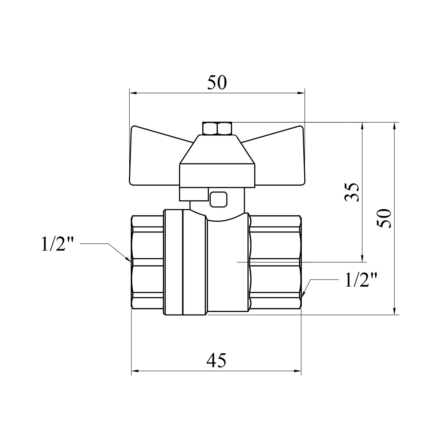 Кран кульовий для газу Valves 1/2" ВВ PN30 жовтий метелик, нікельований