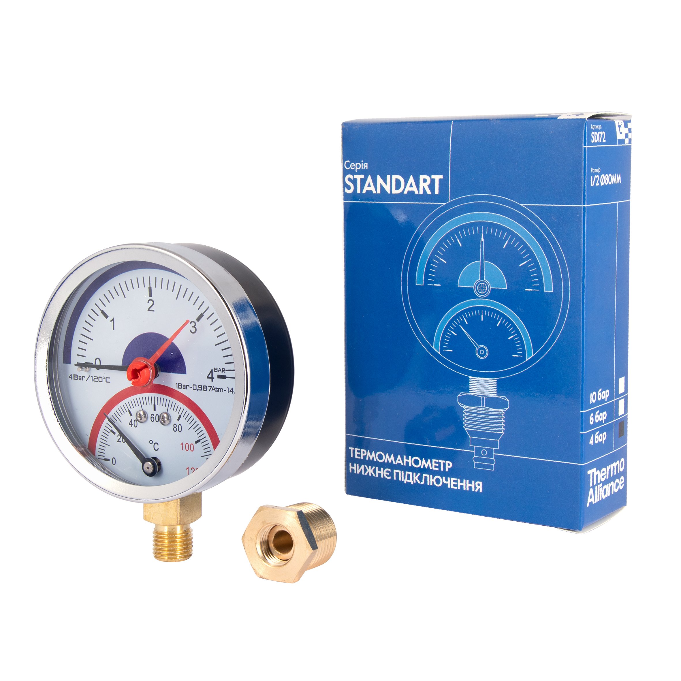 Термоманометр Thermo Alliance Standart 80 мм 1/2", нижнє підмикання SD1724B