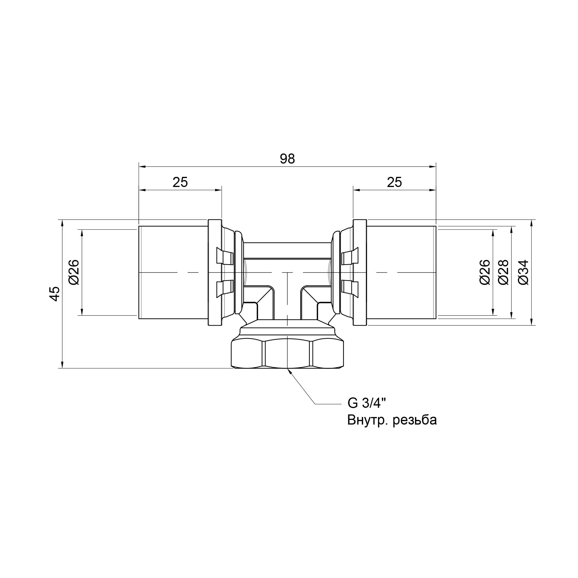 Трійник прес Icma 26х3/4"х26 ВР №408
