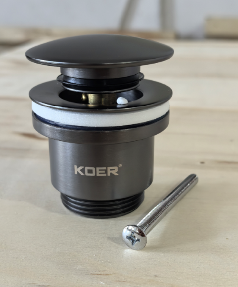 Донний клапан для раковини універсальний (з/без переливу) KOER PW-01-07 автоматичний (Click-Clack) (Колір графітовий) 1 1/4'' (KR3404)