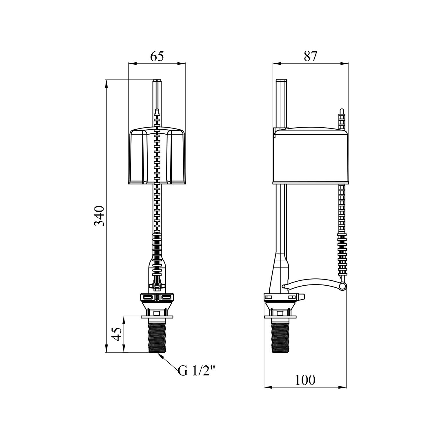Наливний клапан для бачка унітаза Kroner KRP - ВV57 з нижнім підведенням 1/2"