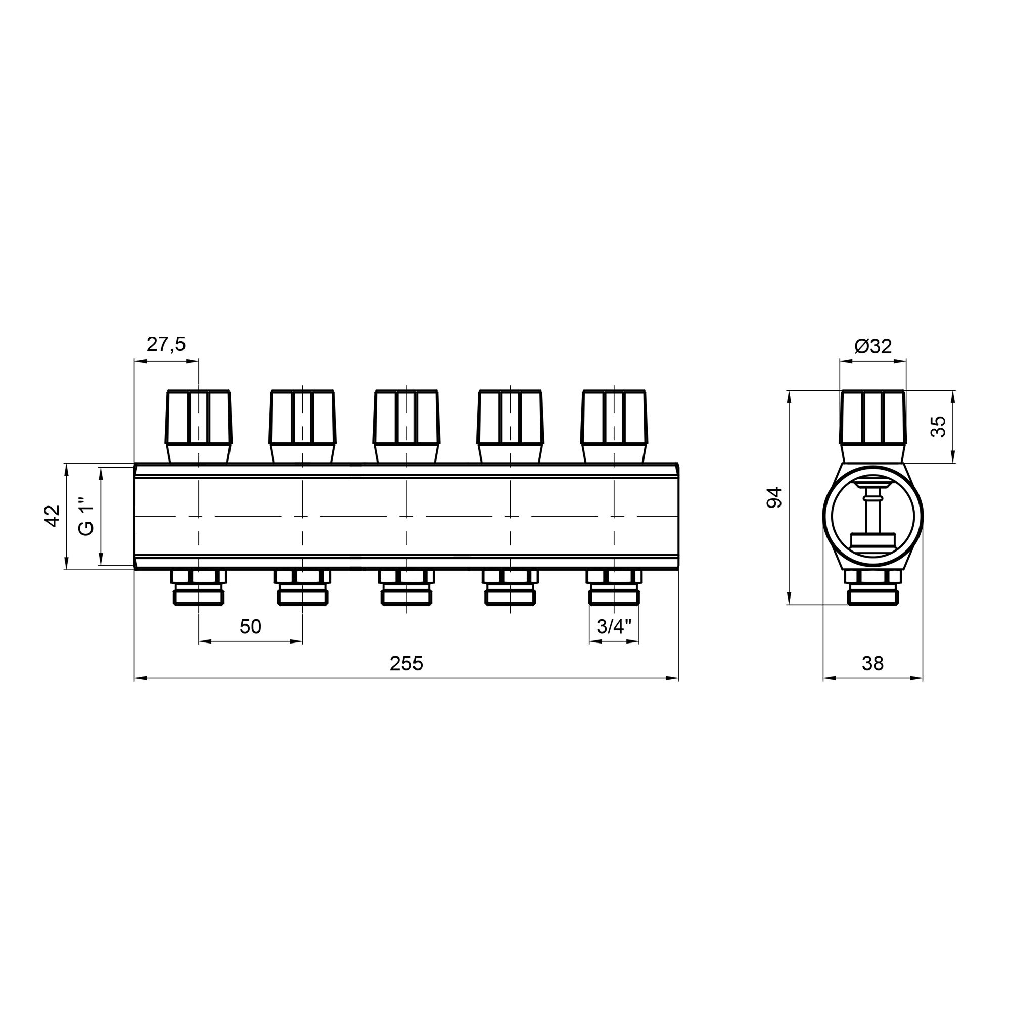 Колектор Icma з регулювальними вентилями 1" 5 виходів №1105 (Blue)