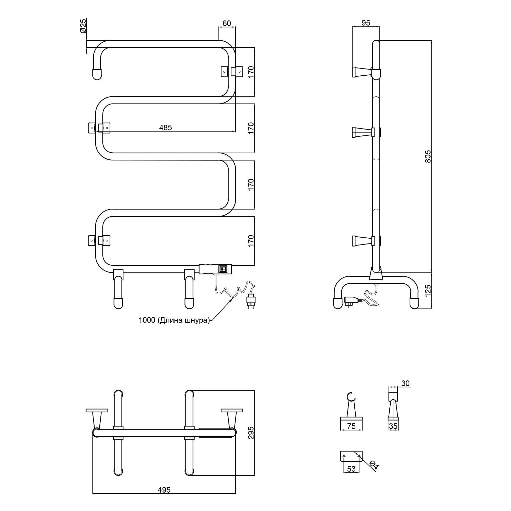 Полотенцесушитель электрический Qtap Olivia (WHI) 32102