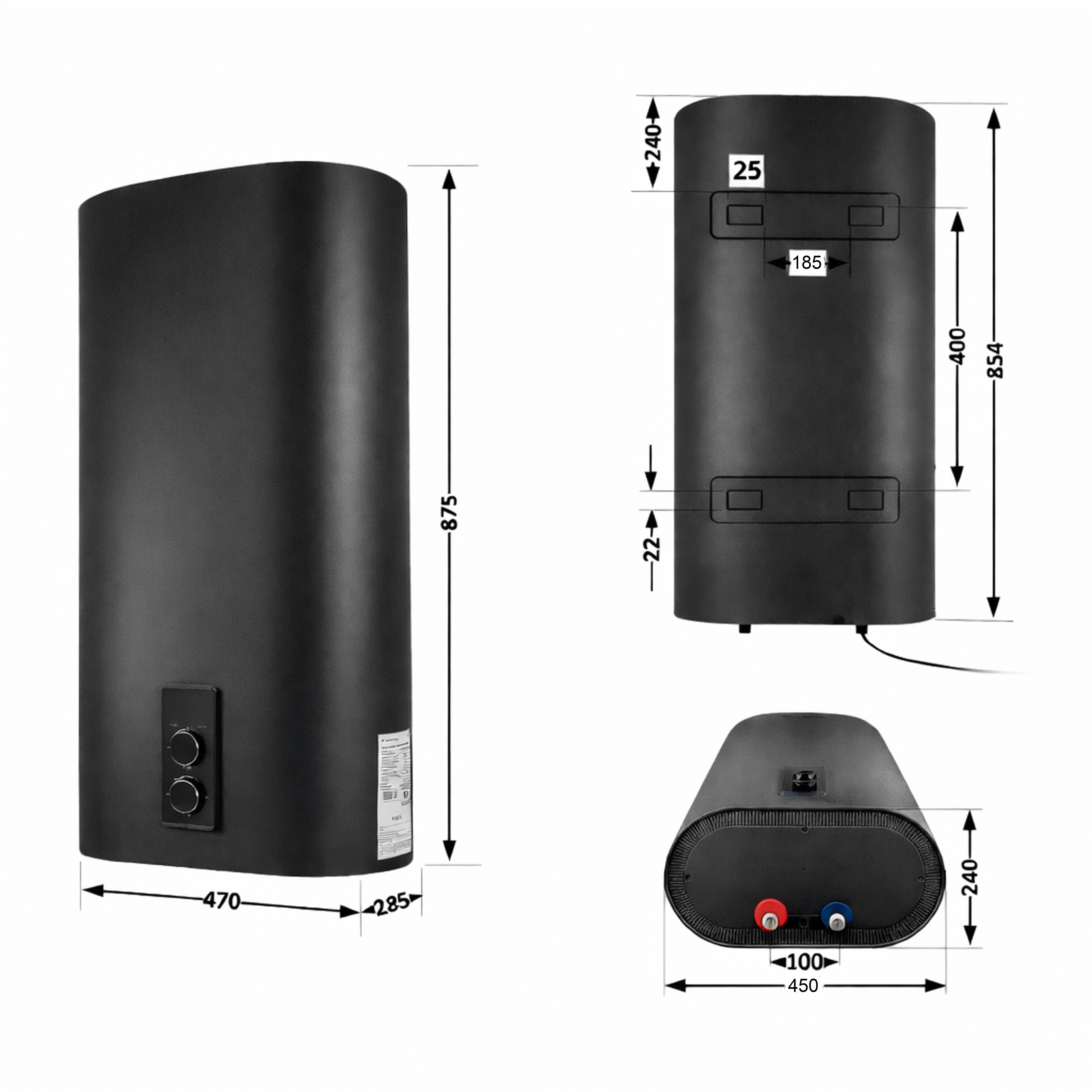 Водонагрівач електричний Thermo Alliance 50 л Black, плоский вертикальний, мокрий ТЕН 2 кВт (0,8+1,2) DT50V20G(PD)/2В