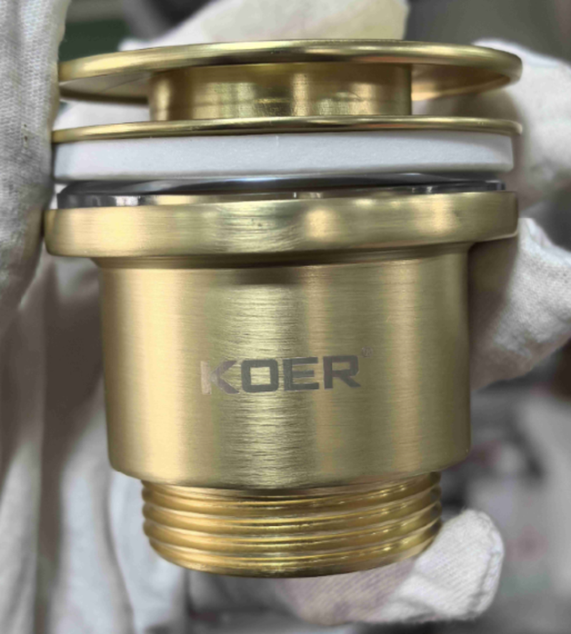 Донний клапан для раковини універсальний (з/без переливу) KOER PW-11-12 автоматичний (Click-Clack) (Колір золото матове) 1 1/4'' (KR5794)