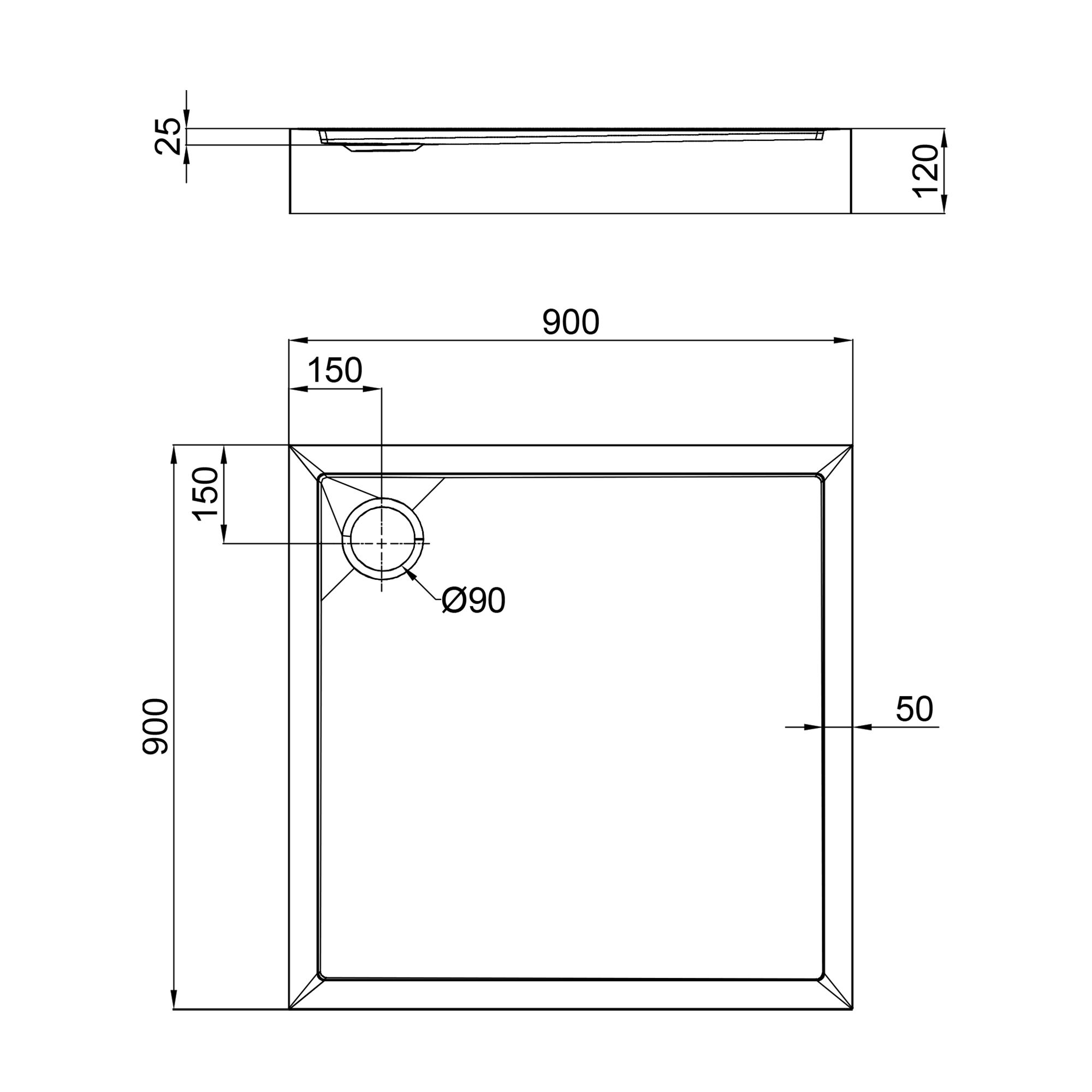 Душевой поддон Qtap Tern 309912W 90x90x12 см + сифон