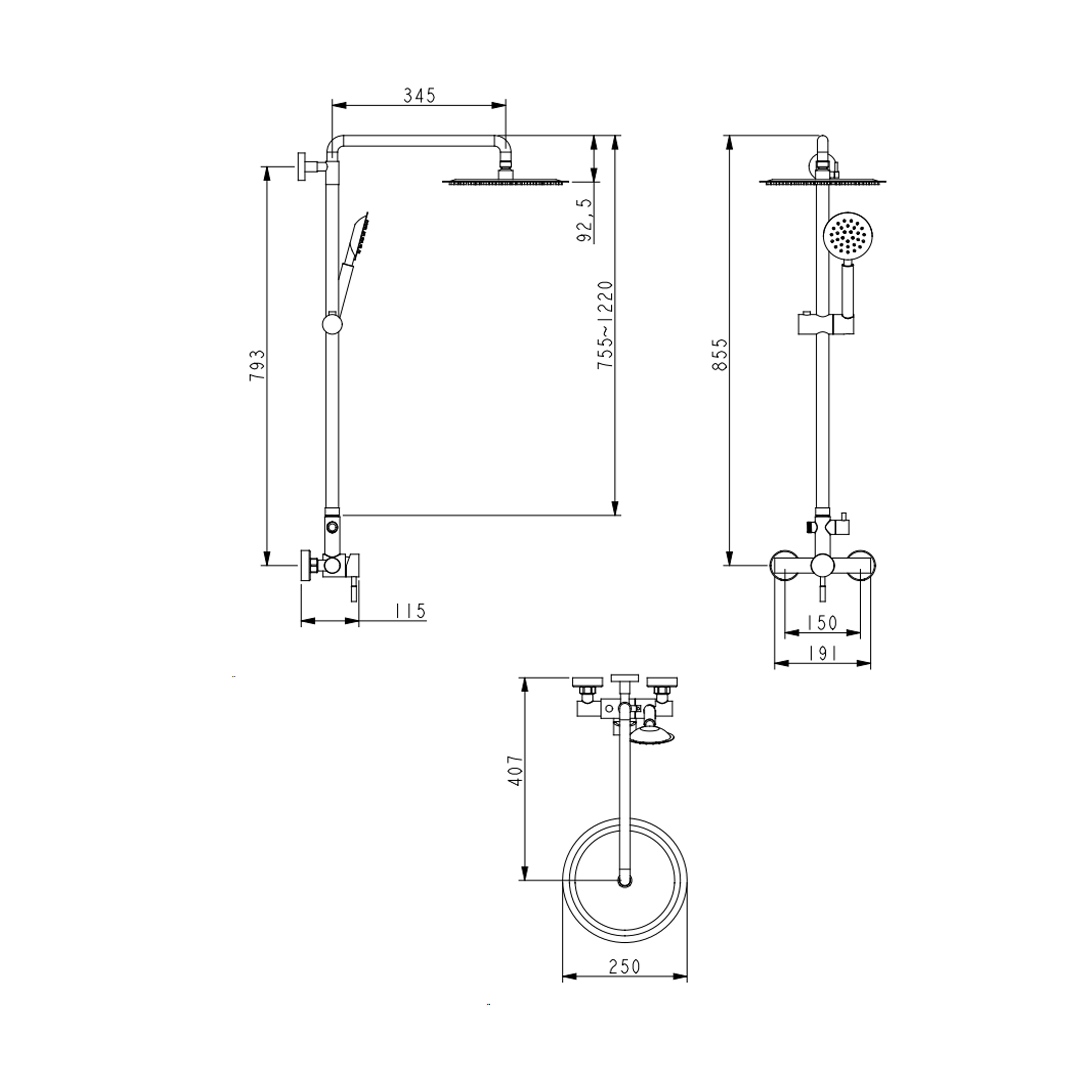 Душова система для душу Lidz Aria 1020 на два споживача (k35) LDARI1020NKS46114 Nickel