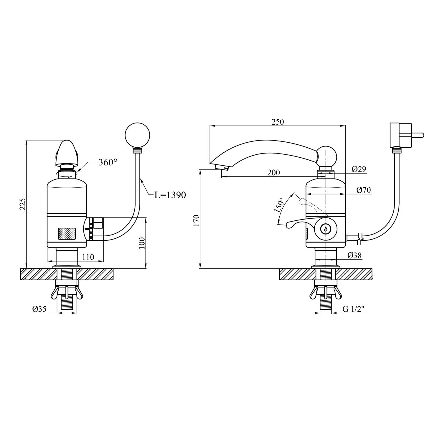 Проточний водонагрівач Kroner KRM Volt - CW092 з дисплеєм