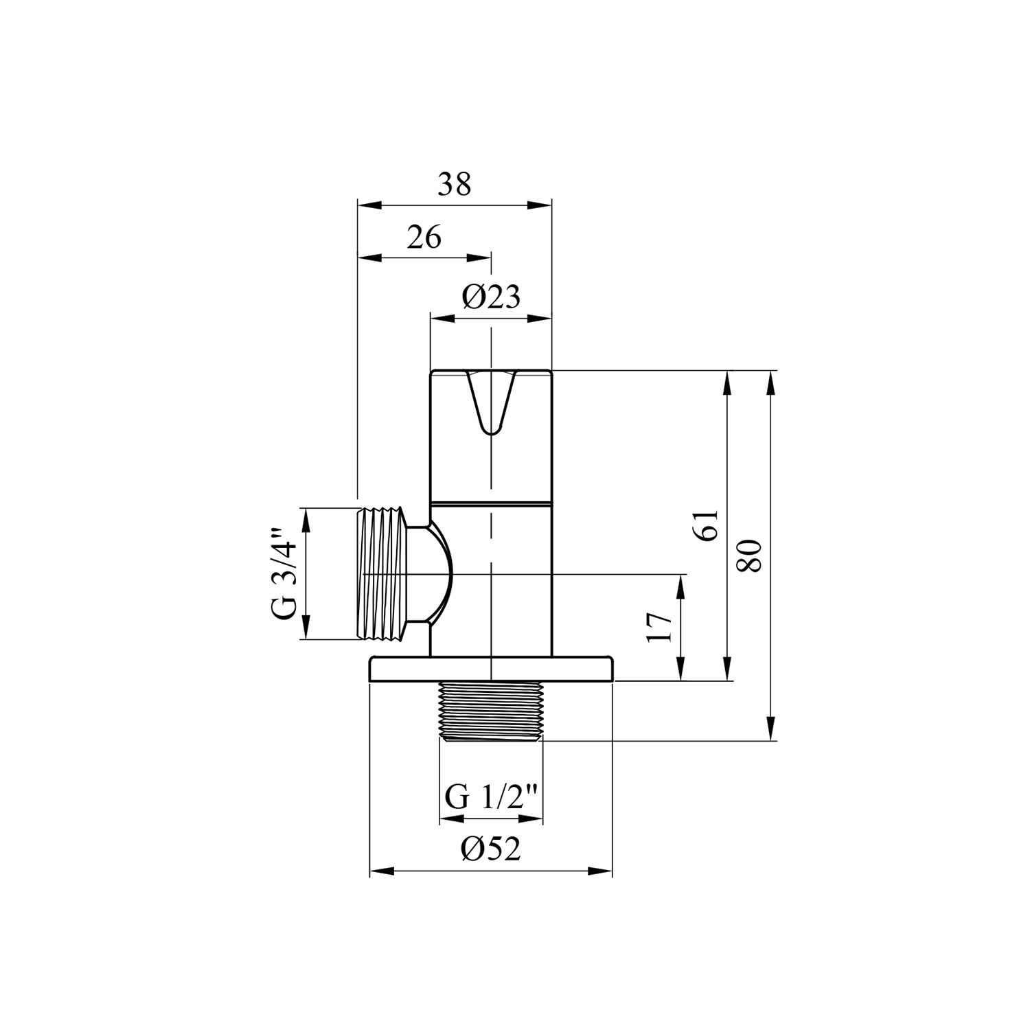 Кран приладовий для підключення Karro 1/2"х3/4" ЗЗ хромований KR-03112