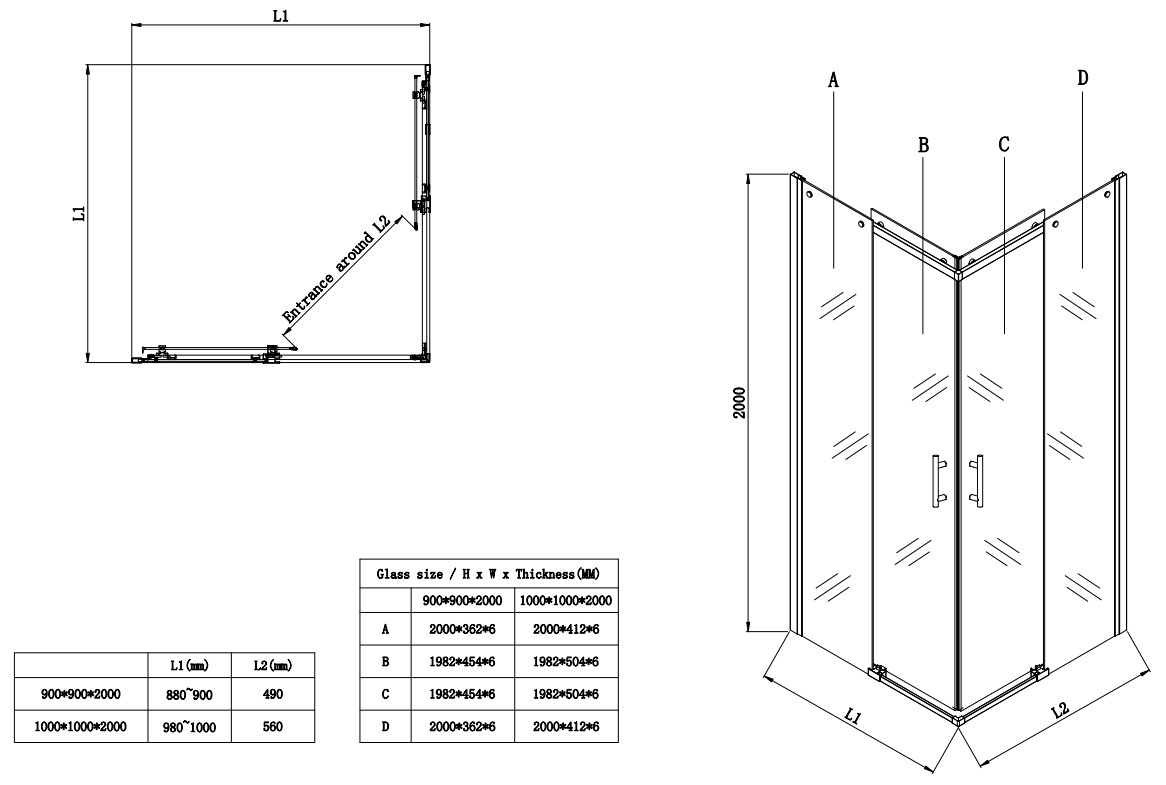 Душова кабіна без піддону KOER SR SC03-90x90x200-TR-07 прозоре скло EASY CLEAN 6мм графіт (KR5359)
