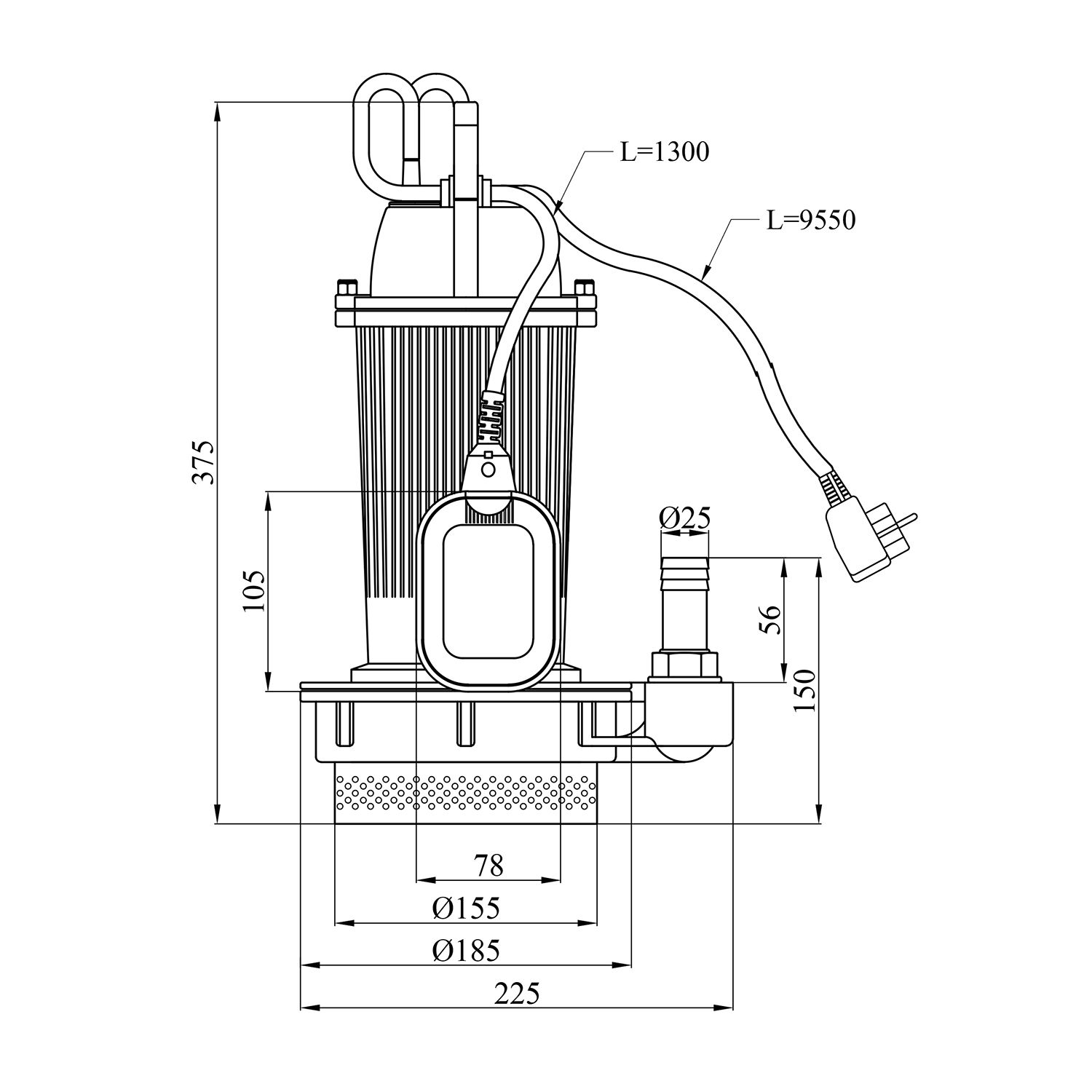 Насос дренажний Pumpman QDX1,5-24-0,55 кВт Hmax 25 м Qmax 7,2 куб.м 550 Вт