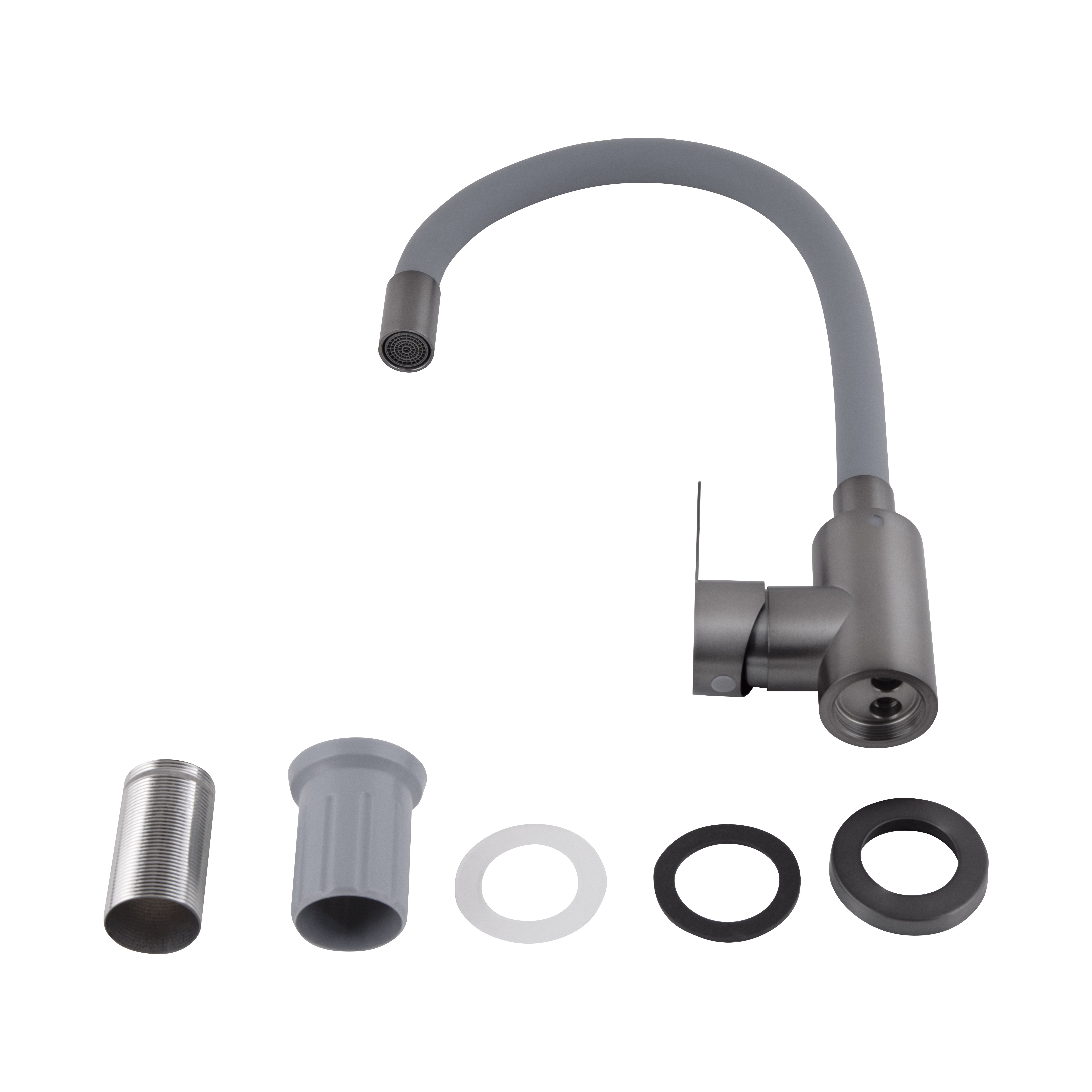 Змішувач для кухні Brinex Pure 015F3 з гнучким виливом   Graphite/Grey BRIPUR015F3GRG