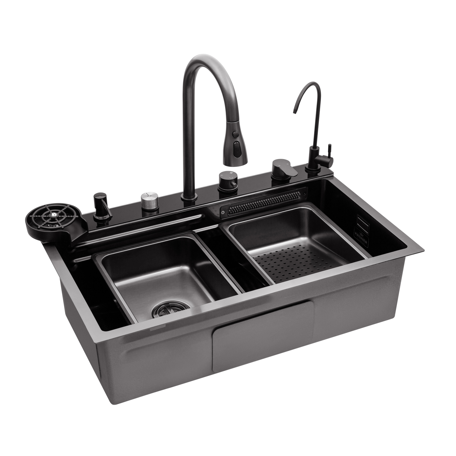 Кухонна мийка Kroner KRP Schwarze - SET7545F4HM PVD (3.0/0.8 мм)