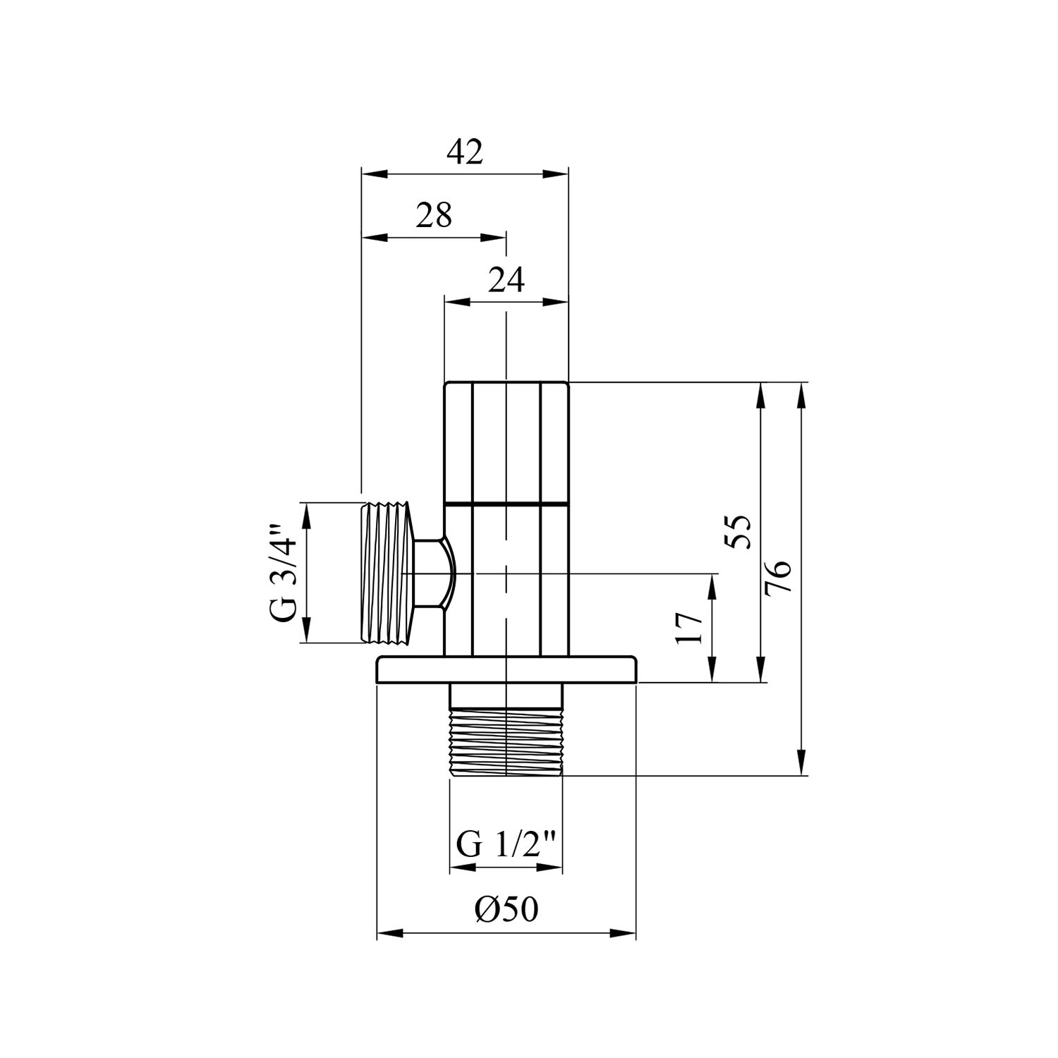 Кран приладовий для підключення Karro 1/2"х3/4" ЗЗ чорний KR-3123-1B