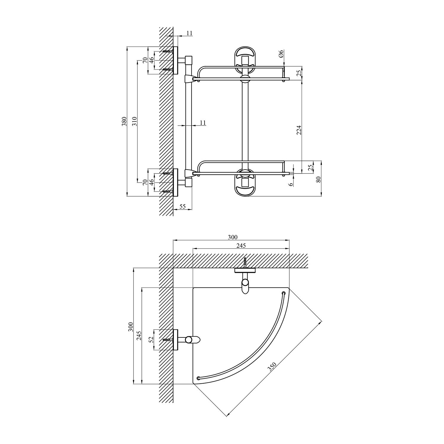 Полиця для ванної кімнати кутова Kroner KRM Elbe - ACG2907-2