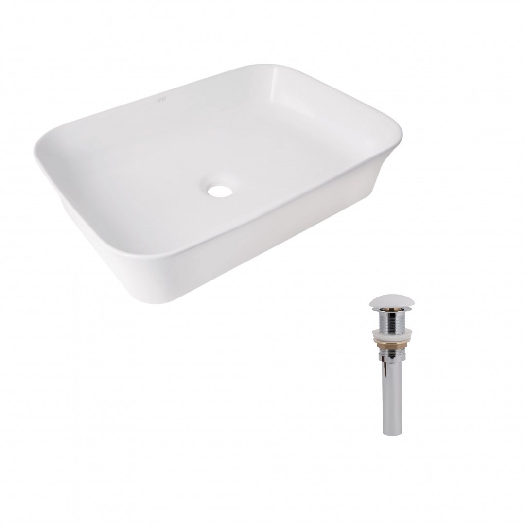 Комплект Qtap Virgo N: Раковина накладна 560x380x130 мм, White, прямокутна + Донний клапан Pop-up PU02