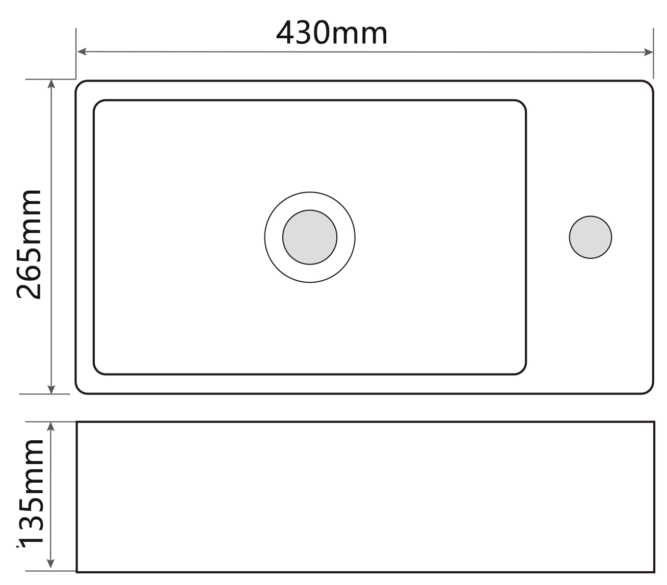 Раковина підвісна MIXXUS PREMIUM QUADRO-1201-L 430х265х135mm (отвір під змішувач) (MP6505)