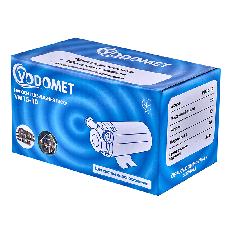 Насос підвищення тиску Vodomet VM15-10 Н=10М, Q=1,2кбМ, P=90Вт (корпус - нерж) (VO4205)