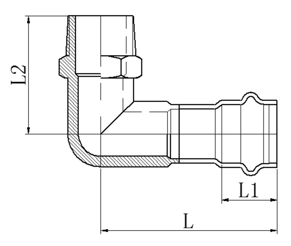Коліно 90° ЗР KOER KQ.L2208M PRESS-INOX AISI 304 22x3/4" (KR6417)