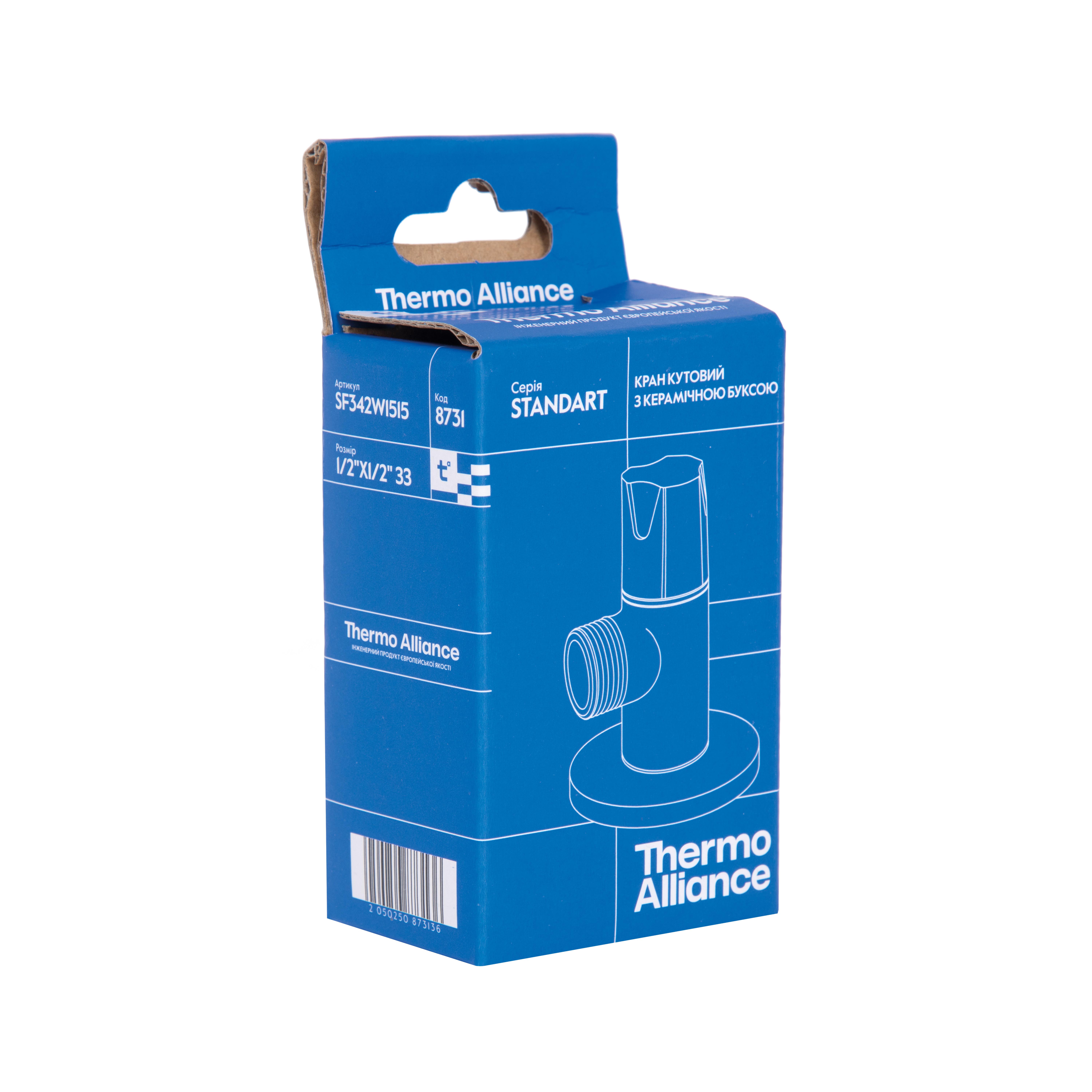 Кран кутовий Thermo Alliance Standart (ручка кругла) з керам.буксою 1/2"З х 1/2"З SF342W1515