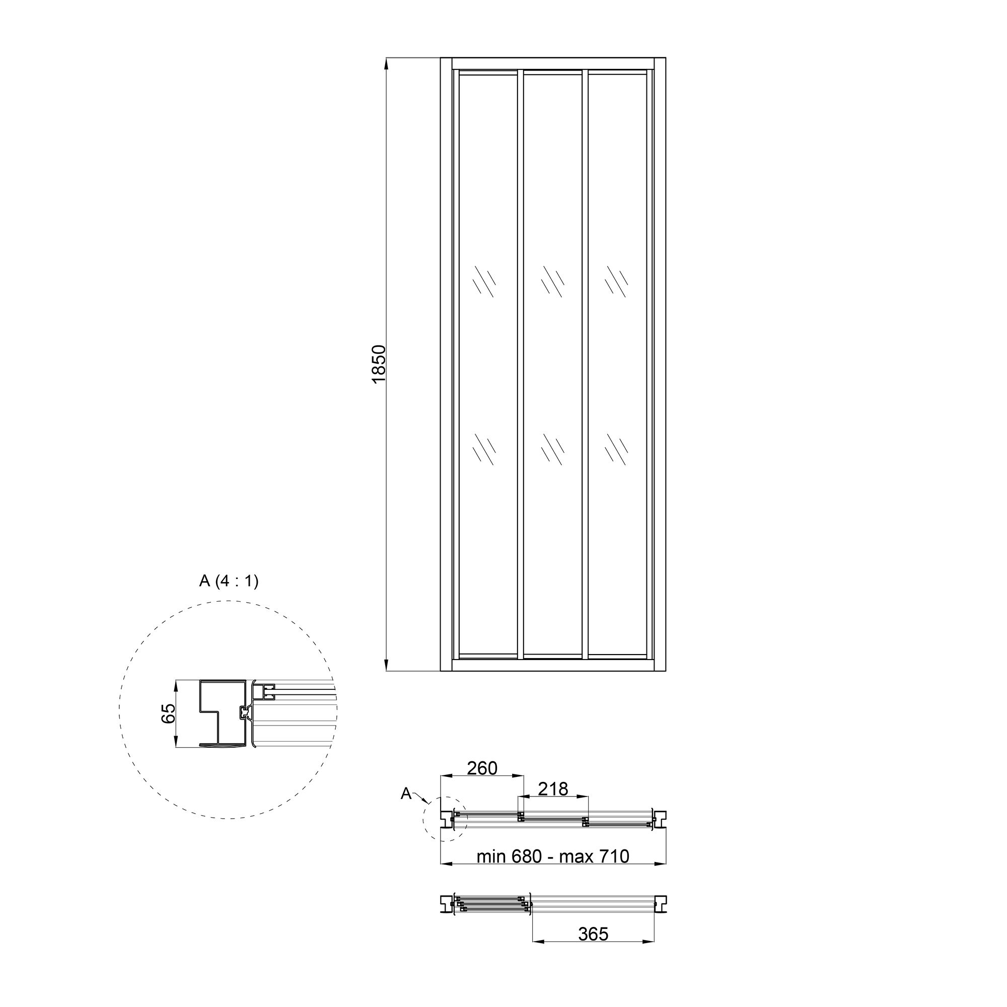 Душевая дверь в нишу Qtap Uniford CRM207.C4 68-71x185 см, стекло Clear 4 мм, покрытие CalcLess