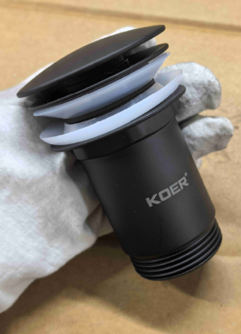 Донний клапан для раковини з переливом KOER PW-07-05 автоматичний (Click-Clack) (Колір чорний) 1 1/4'' (KR5785)