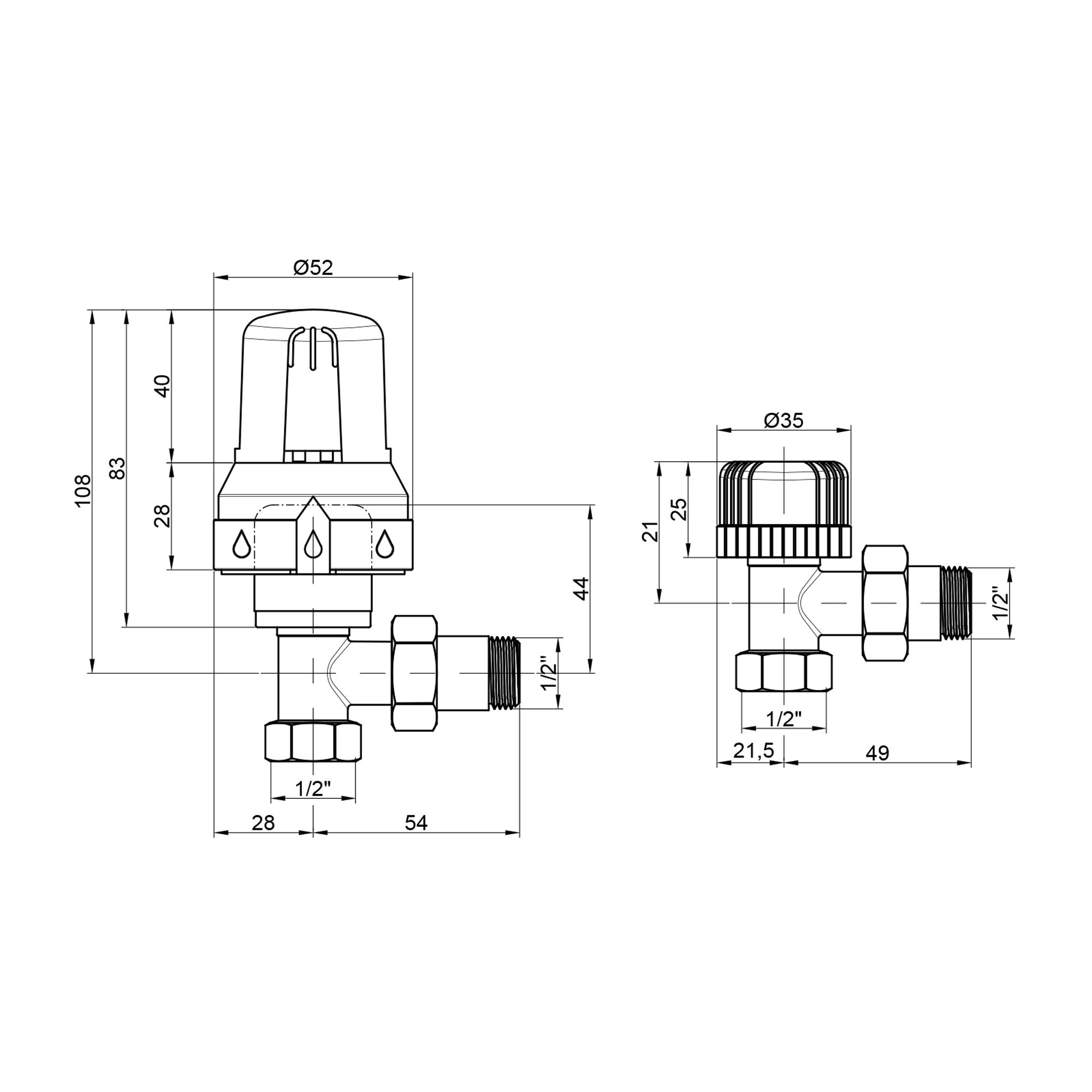 Термокомплект Icma 1/2" прямой №KTE985+775+815