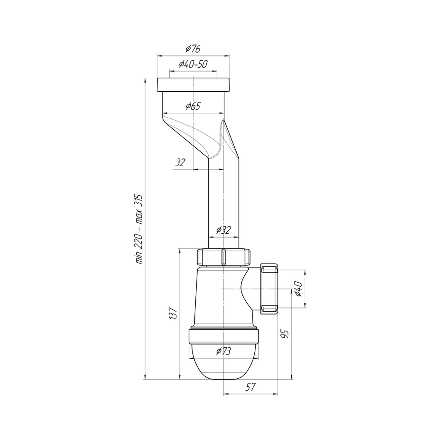 Сифон для пісуара ANIplast з виходом на 40 мм U0100EU