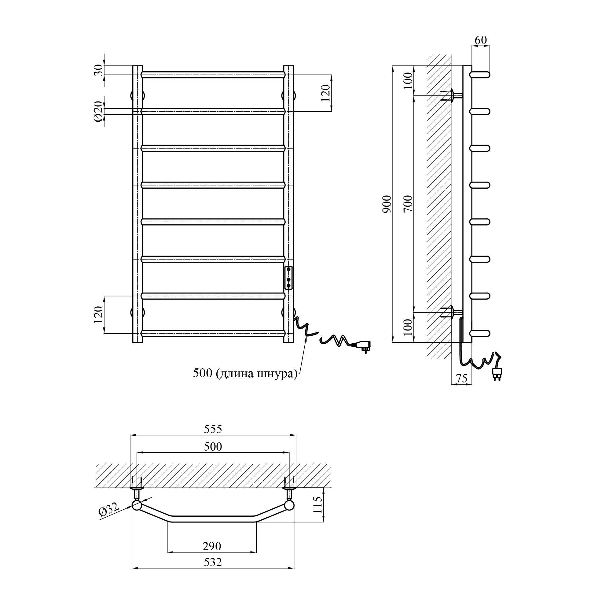 Сушарка для рушників електрична Kroner KRP Diva ER900x500-8