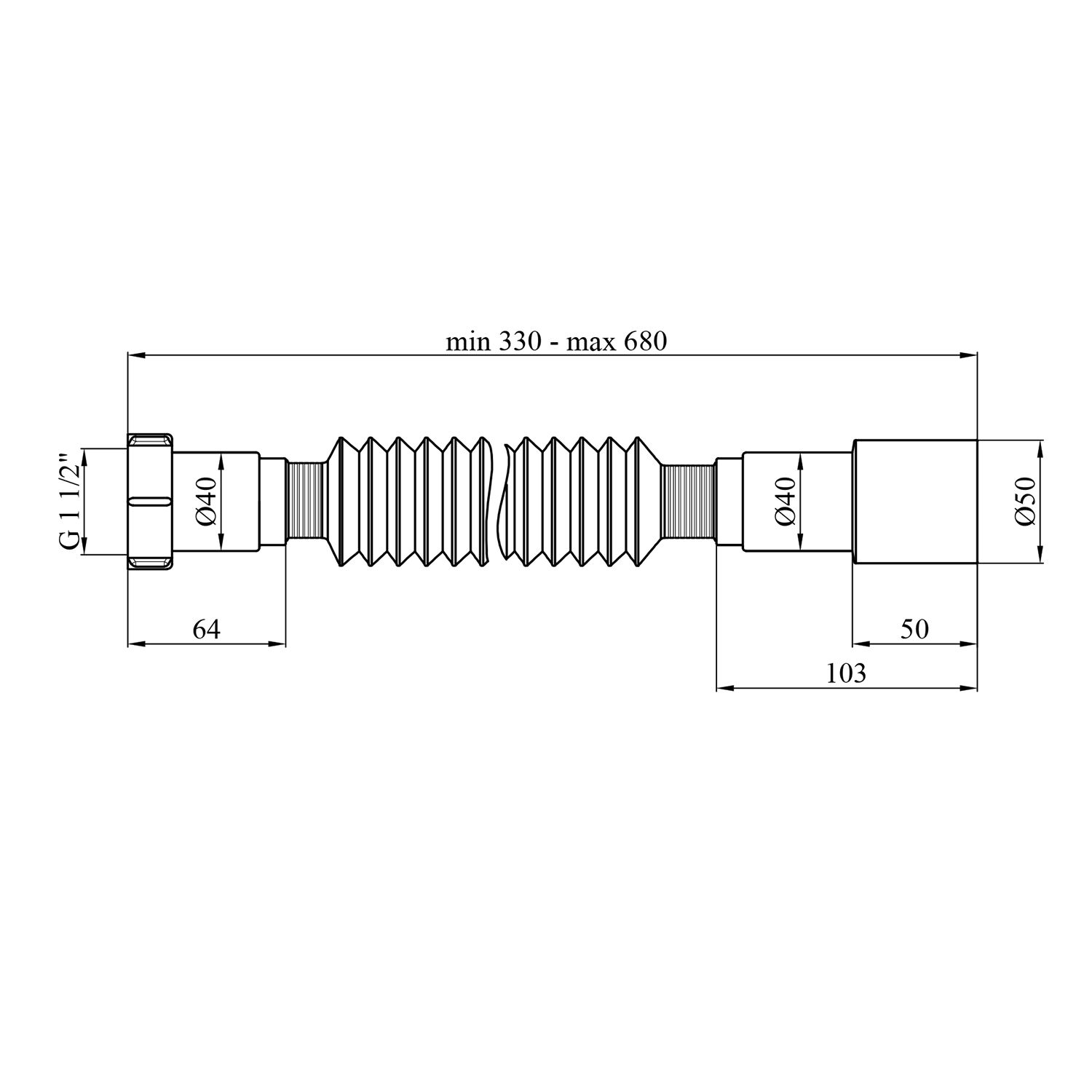 Гофротруба Agua GN31 1 1/2''х40/50 мм 310-650 мм з накидною гайкою