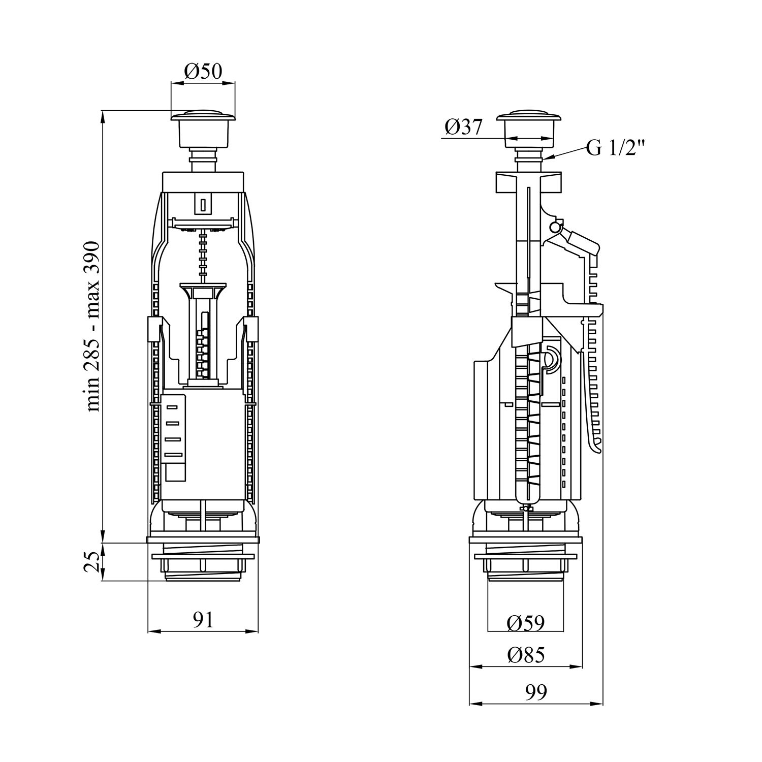 Зливний клапан для бачка унітаза Kroner KRP - DB77 з подвійною кнопкою