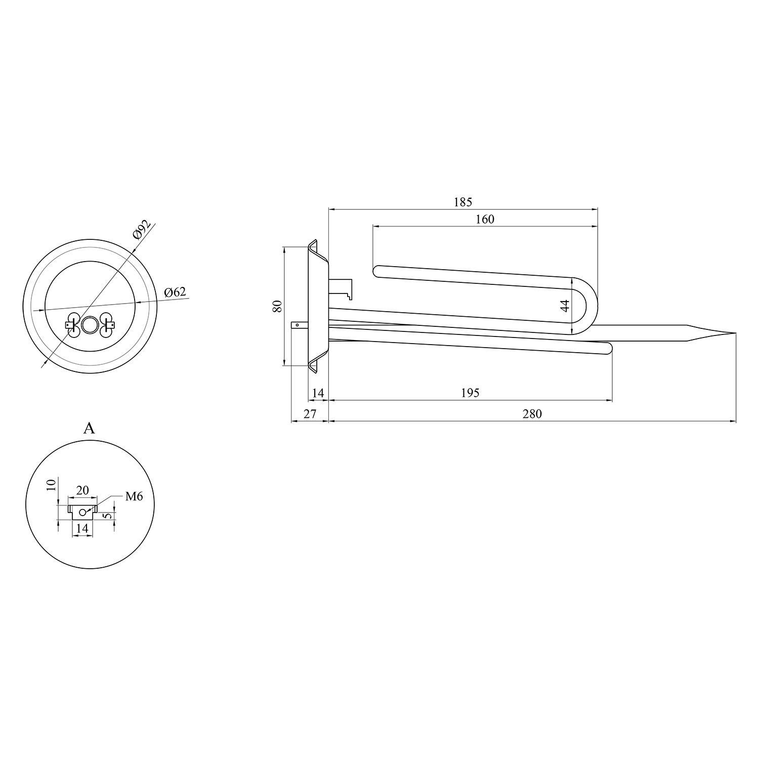 Тен для водонагрівача Kroner Runder 2000 Вт