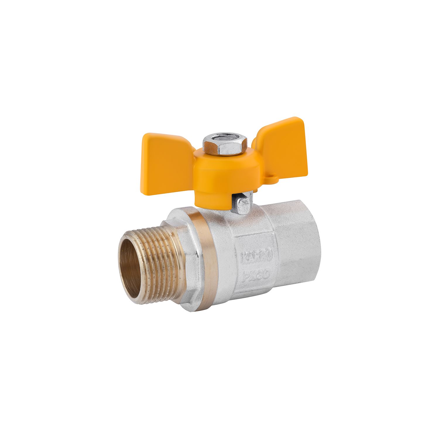 Кран кульовий для газу Karro "Standart" 3/4" ВЗ PN30 жовтий метелик, нікельований