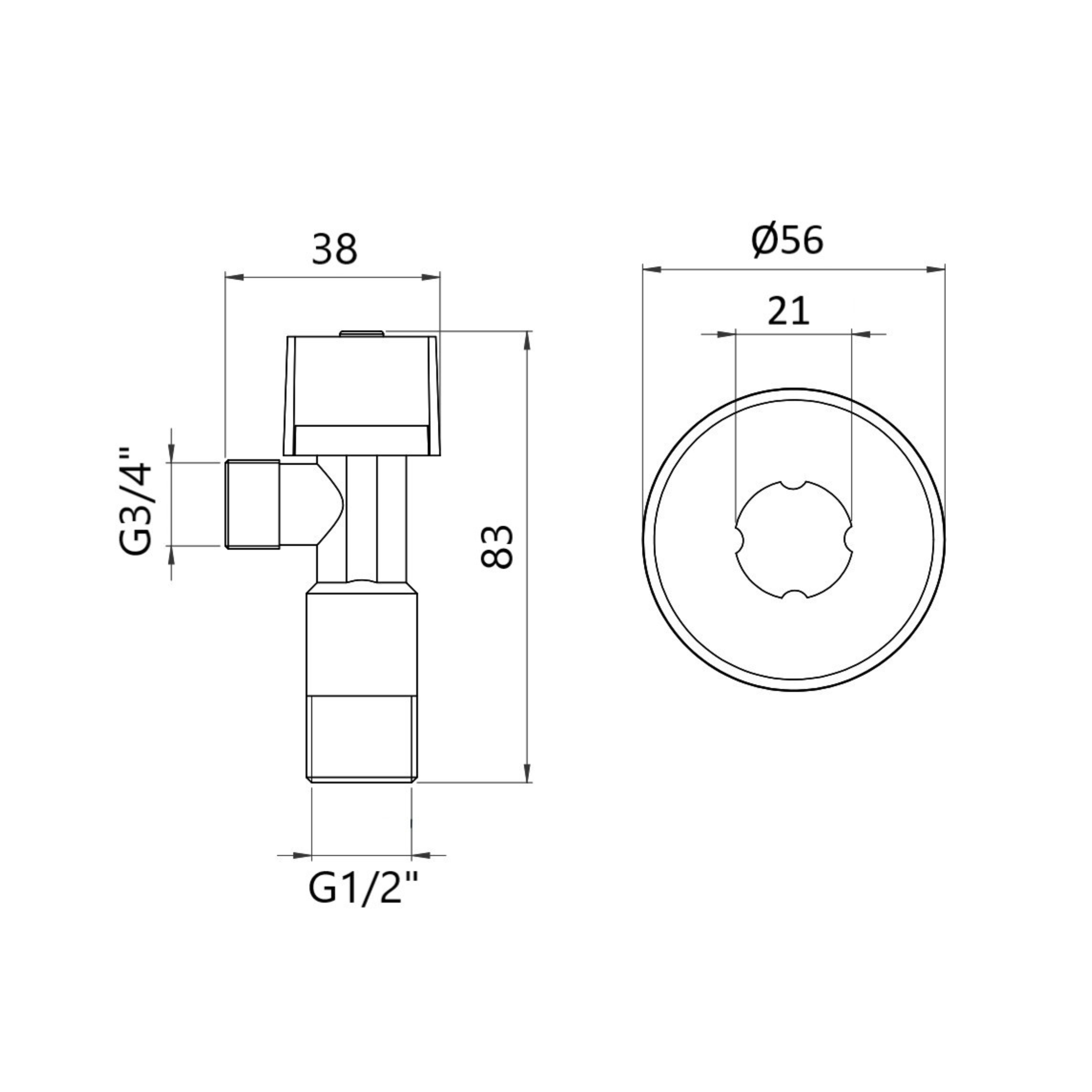 Кран кутовий Thermo Alliance Standart (ручка шестигранник) з вент.буксою 1/2"З х 3/4"З SF3441520