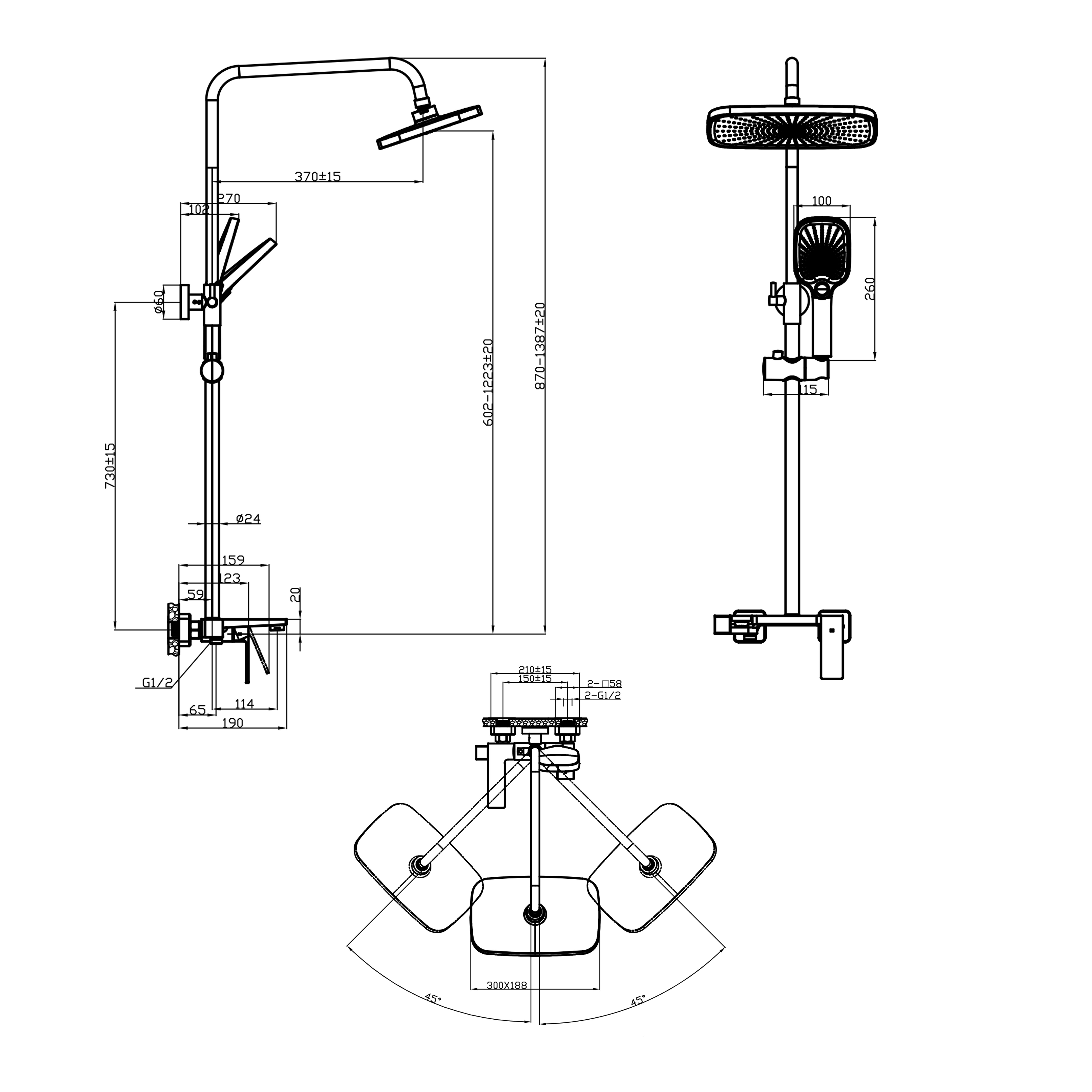 Душова система універсальна Qtap Gemini на три споживачі (з виливом) QTGEM111CRM45685 Chrome