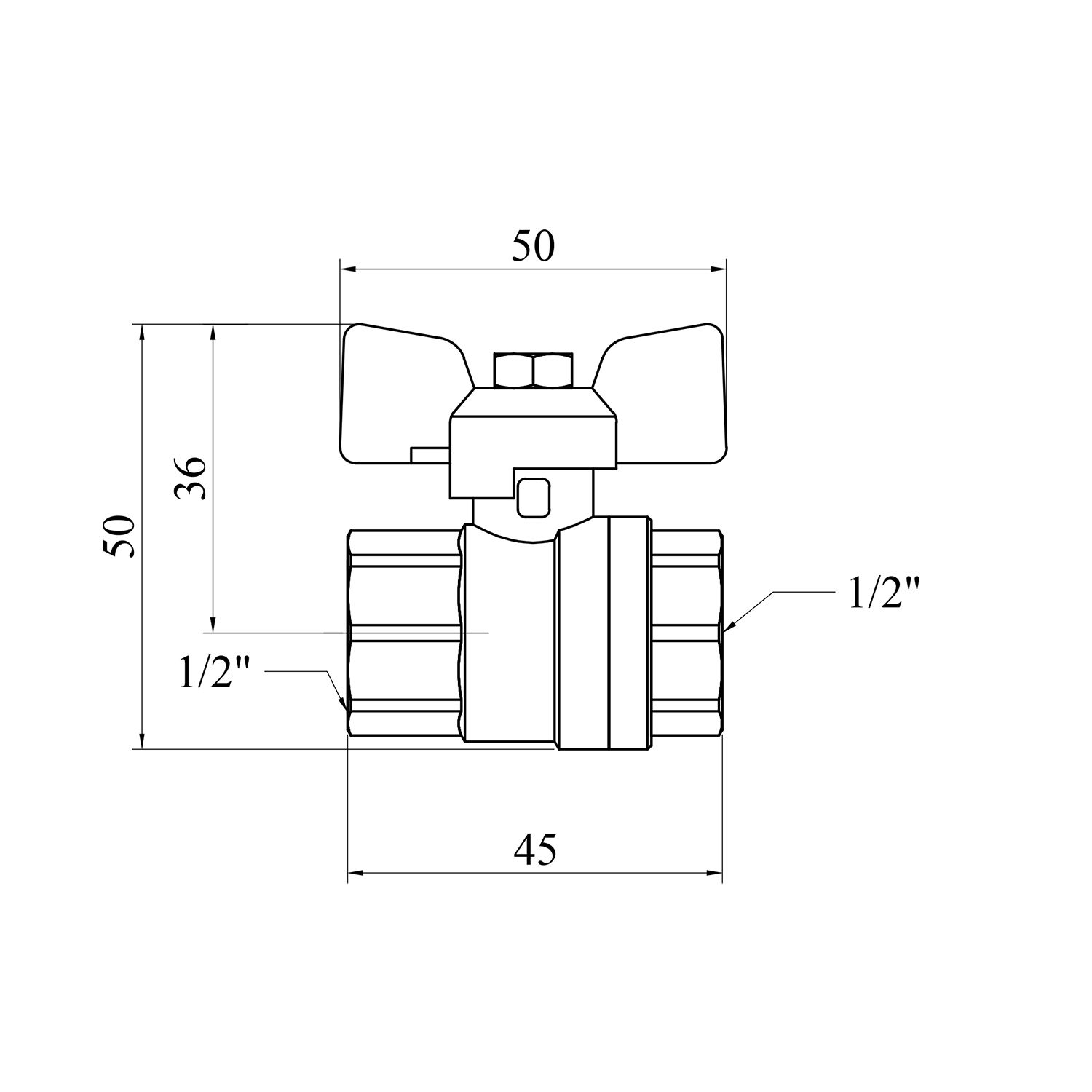 Кран кульовий для газу Karro "Standart" 1/2" ВВ PN30 жовтий метелик, нікельований