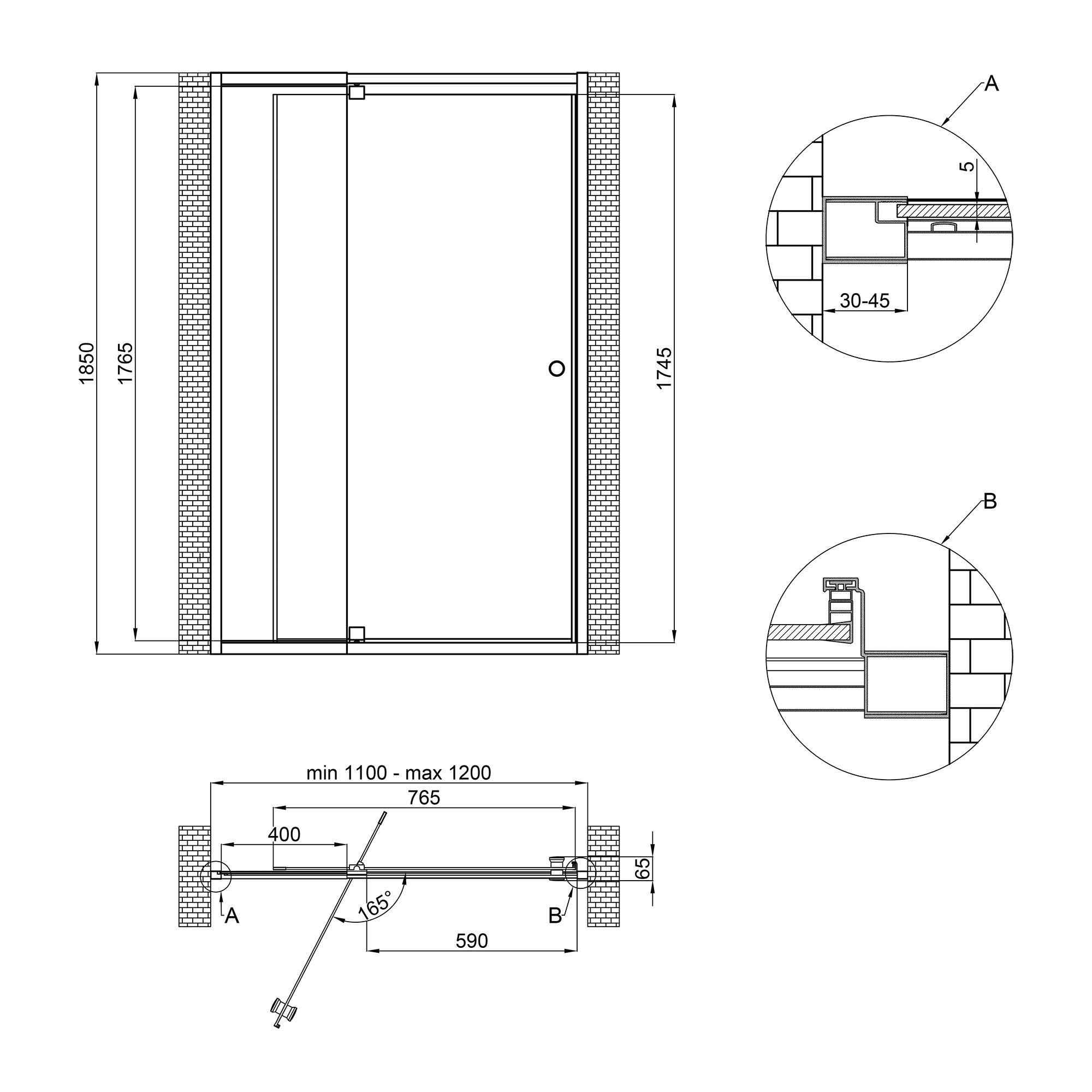 Душевая дверь в нишу Qtap Pisces WHI2011-12.CP5 110-120x185 см, стекло Pattern 5 мм