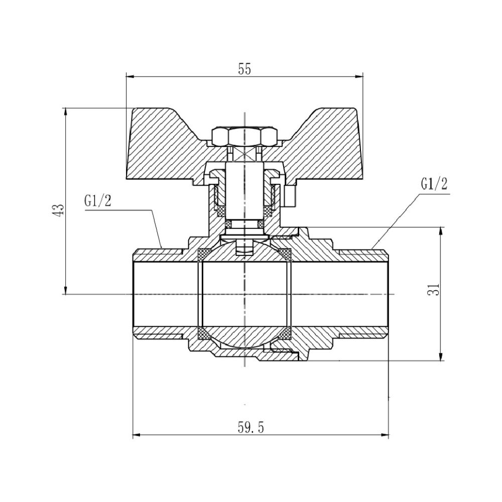Кран кульовий Thermo Alliance Forte 1/2" ЗР для води (метелик) SF606W15