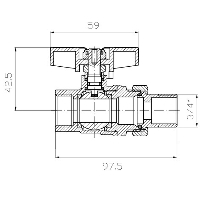 Кран з американкою KOER EXTREME KE.227-20 - 3/4" ручка "метелик" червона (KR5766)