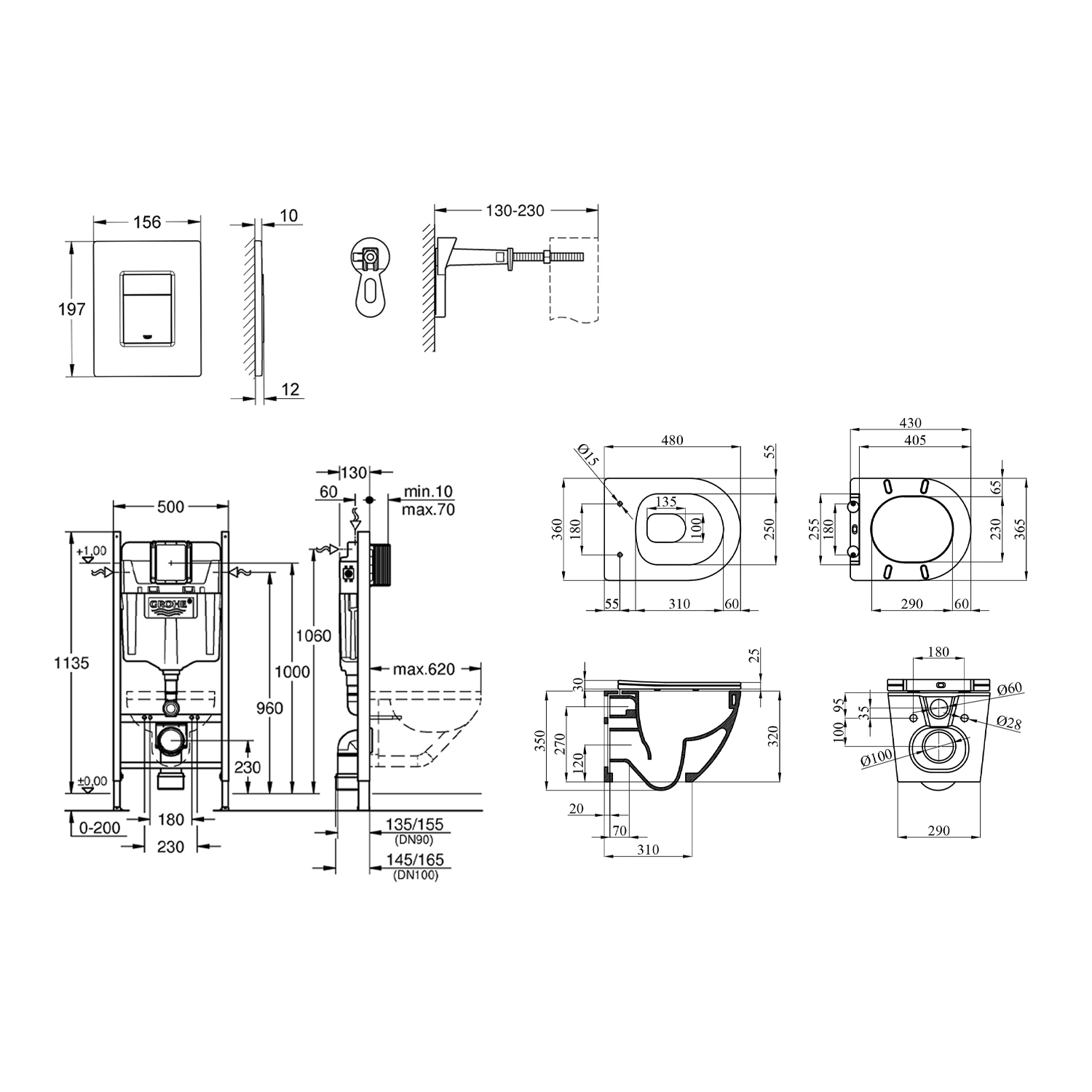 Комплект 4 в 1: Інсталяція GROHE Solido 3 в 1 3884966Q + Унітаз безобідковий Kroner Harz WHI483632 TORNADO з сидінням Slim Duroplast / Soft-close / Quick relase KH483632WHIT (3884966KH483632)