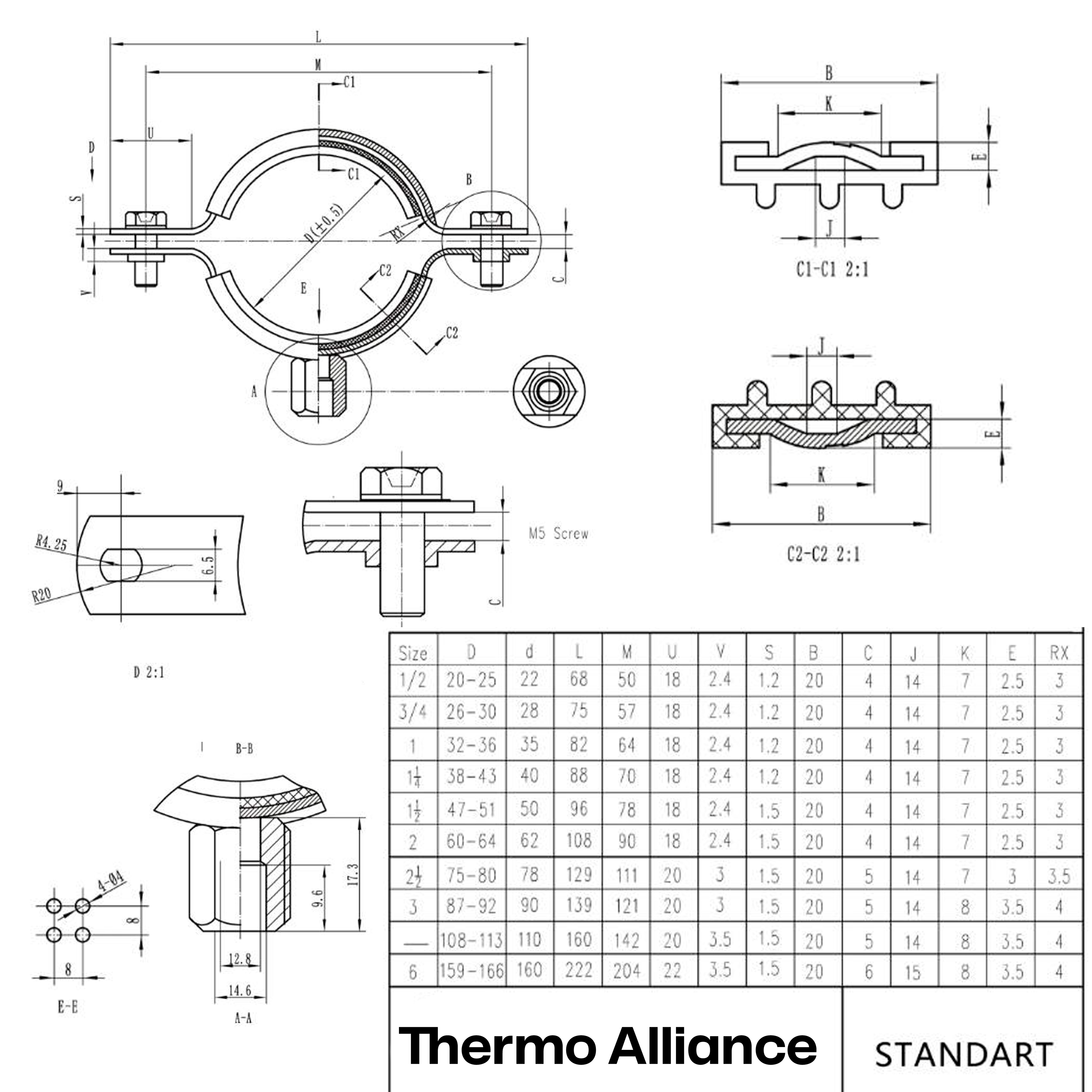 Хомут Thermo Alliance Standart з чорною гумою 1/2" (D20-25 мм) SD10015B