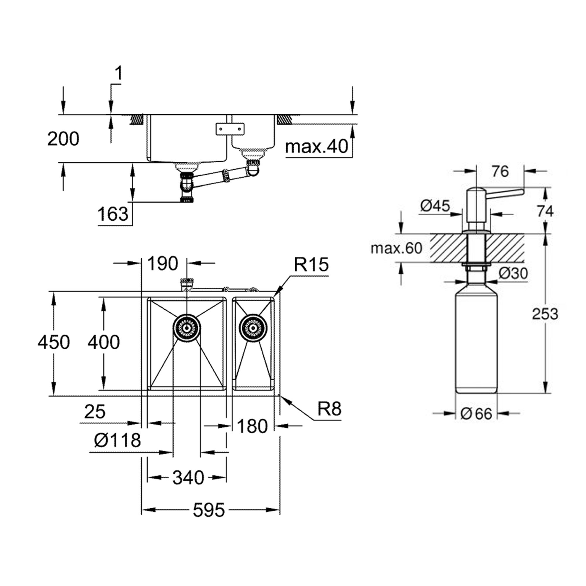 Набор Grohe мойка кухонная K700U 31577SD1 + дозатор для моющего средства Contemporary 40536000