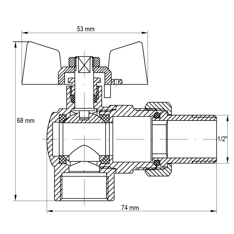 Кран з американкою 1/2" (Koer KR.228) кутовий (KR0016)