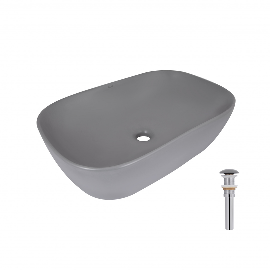 Раковина накладна Qtap Robin 600x390x150 мм, Stone grey, прямокутна, з донним клапаном QTROB188SG49786