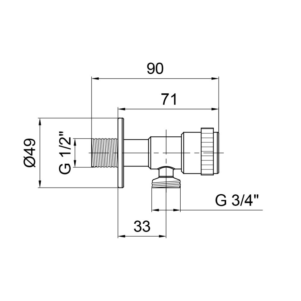 Кран кутовий Thermo Alliance Standart 1/2"Зх3/4"З нерж., з керам. буксою TAS345W1520SS
