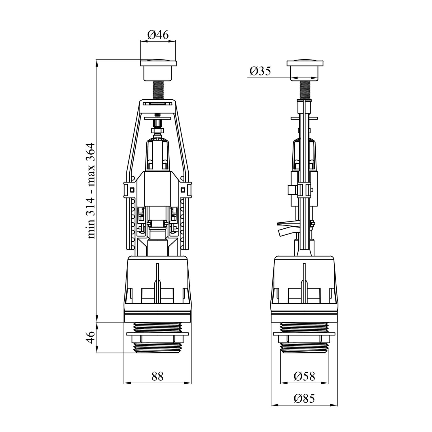 Зливний клапан для бачка унітаза Agua SB04 з одним режимом зливу, кнопка хромована