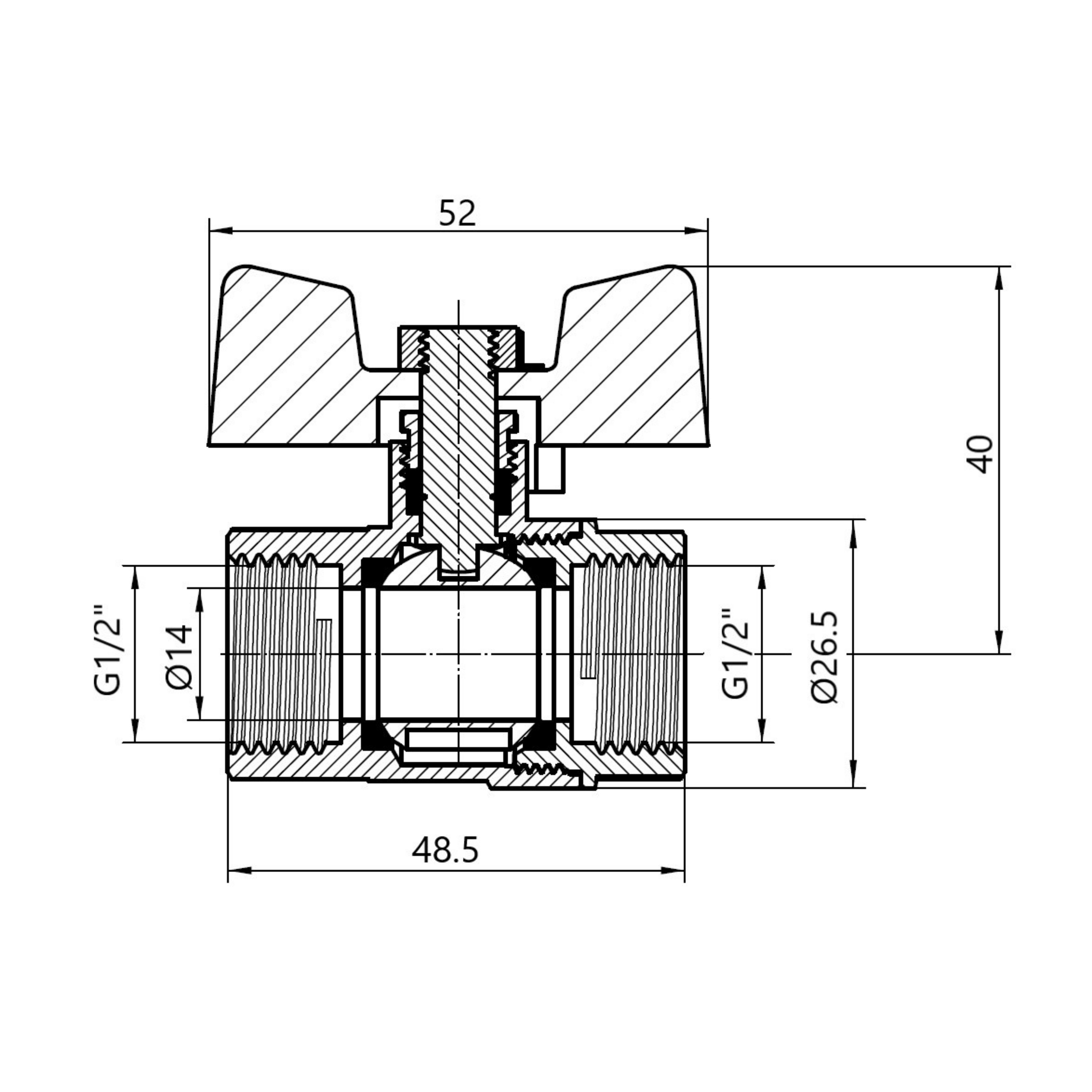 Кран кульовий Thermo Alliance Standart 1/2" ВР для газу (метелик) SD602NG15PN40