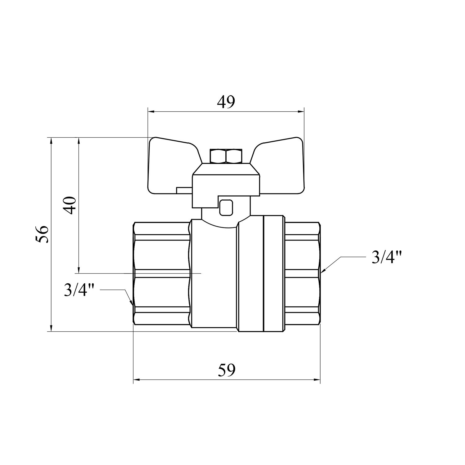 Кран кульовий для газу Karro "Standart+" 3/4" ВВ PN40 жовтий метелик, нікельований