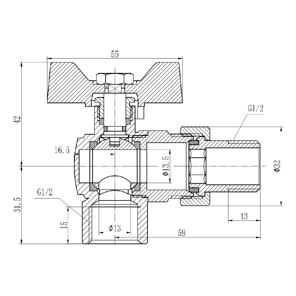 Кран кульовий «Американка» Thermo Alliance Forte 1/2" кутовий SF221W15